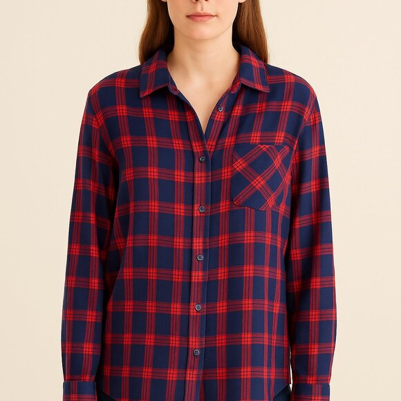 Cloth & Stone Navy and Crimson Plaid Shirt - Picture 1 of 8